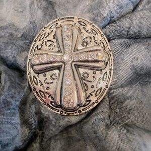 2 FOR $12   Brooch - Scarf adornment-silver tone with Cross and crystals